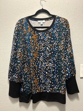 Nine West Multicolor Animal Print Long Sleeve Sweatshirt with Black Trim